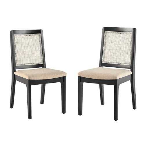Rent to own Walker Edison - Boho Solid Wood Dining Chair with Rattan Inset (2-Piece Set) - Black