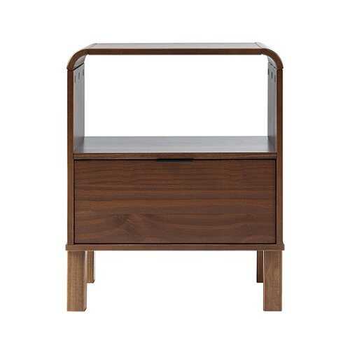Rent to own Walker Edison - Modern Curved-Frame 1-Drawer Solid Wood Nightstand - Brown