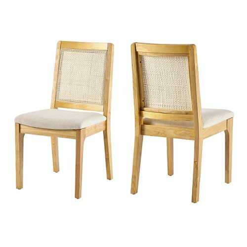 Rent to own Walker Edison - Boho Solid Wood Dining Chair with Rattan Inset (2-Piece Set) - Natural