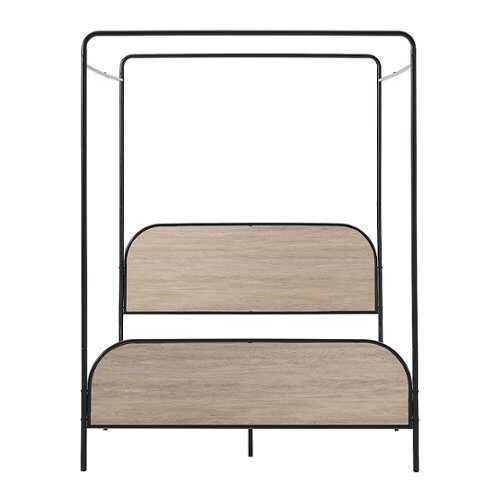 Rent to own Walker Edison - Modern Metal and Wood Canopy Queen Bedframe - Smoked Oak