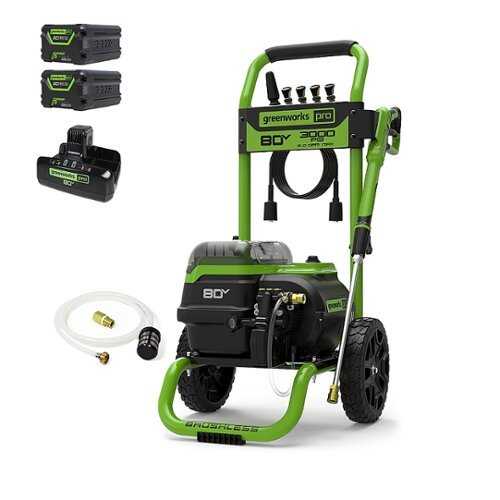 Rent to own Greenworks 80V 3000 PSI Pressure Washer with Two (2) 4.0Ah Batteries & Dual-Port Rapid Charger - Black