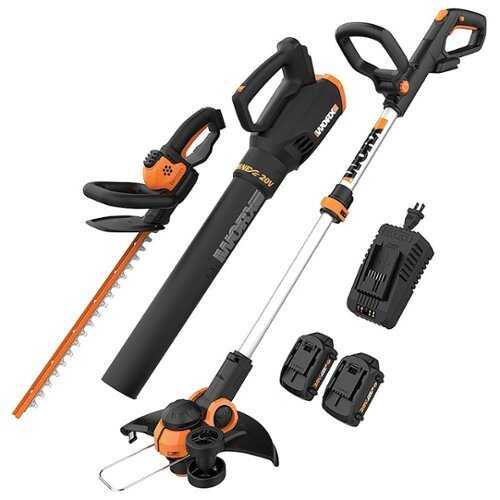 Rent to own Worx WG931 20V Max Cordless String Trimmer, Hedge Trimmer, and Leaf Blower Combo Kit (Batteries & Charger Included) - Black