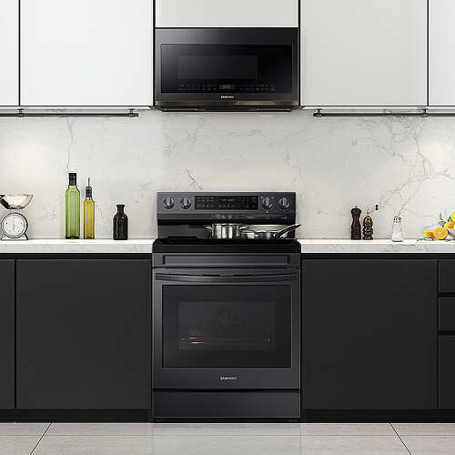 Rent to own Samsung - 6.3 cu. ft. Freestanding Electric Convection+ Range with WiFi, No-Preheat Air Fry and Griddle - Black Stainless Steel