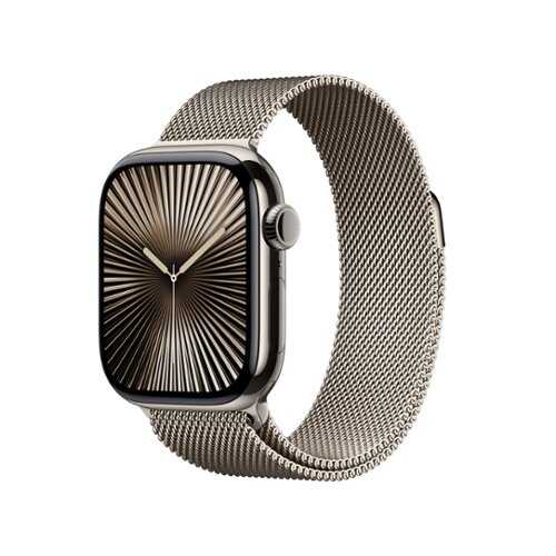 Rent to own Apple Watch Series 10 (GPS+Cellular) 42mm Titanium Case with Natural Milanese Loop - Natural