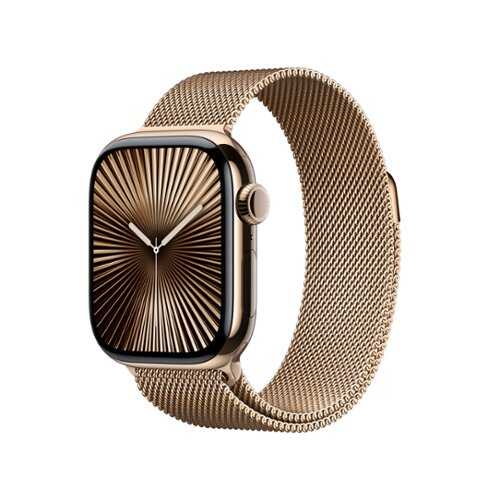 Rent to own Apple Watch Series 10 (GPS+Cellular) 42mm Titanium Case with Gold Milanese Loop - Gold