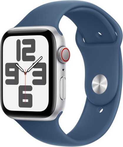 Rent to own Apple Watch SE (GPS+Cellular) 44mm Aluminum Case with Denim Sport Band - S/M - Silver (AT&T)