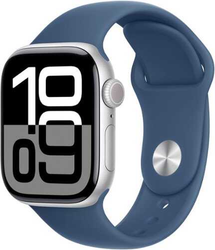 Rent to own Apple Watch Series 10 (GPS+Cellular) 42mm Aluminum Case with Denim Sport Band - S/M - Silver (AT&T)