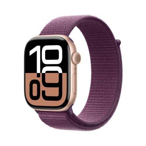 Rent to own Apple Watch Series 10 (GPS+Cellular) 46mm Aluminum Case with Plum Sport Loop - Rose Gold