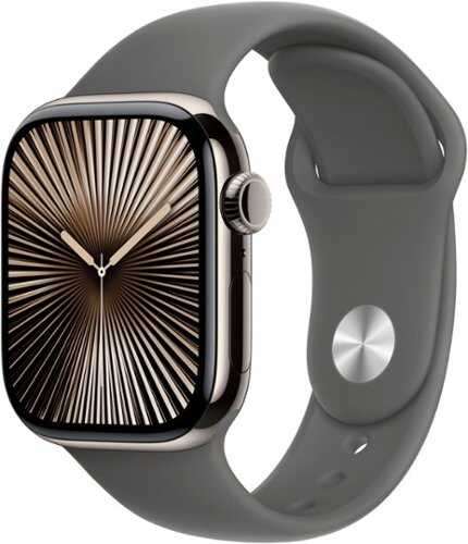 Rent to own Apple Watch Series 10 (GPS+Cellular) 42mm Titanium Case with Stone Grey Sport Band - S/M - Natural (AT&T)