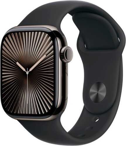 Rent to own Apple Watch Series 10 (GPS+Cellular) 42mm Titanium Case with Black Sport Band - S/M - Slate (AT&T)