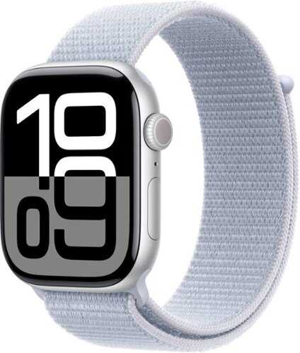 Rent to own Apple Watch Series 10 (GPS+Cellular) 46mm Aluminum Case with Blue Cloud Sport Loop - Silver (AT&T)