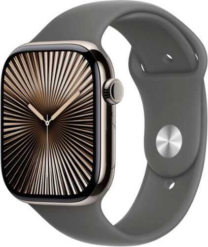 Rent to own Apple Watch Series 10 (GPS+Cellular) 46mm Titanium Case with Stone Grey Sport Band - S/M - Natural (AT&T)