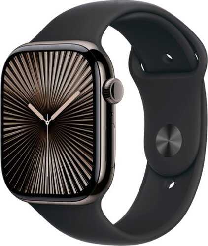 Rent to own Apple Watch Series 10 (GPS+Cellular) 46mm Titanium Case with Black Sport Band - S/M - Slate (AT&T)