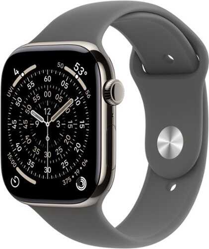 Rent to own Apple Watch Series 11 (GPS+Cellular) 42mm Titanium Case with Stone Gray Sport Band - S/M - Natural (AT&T) - (2025)