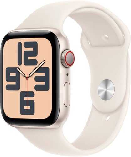 Rent to own Apple Watch SE (GPS+Cellular) 44mm Aluminum Case with Starlight Sport Band - S/M - Starlight (Verizon)