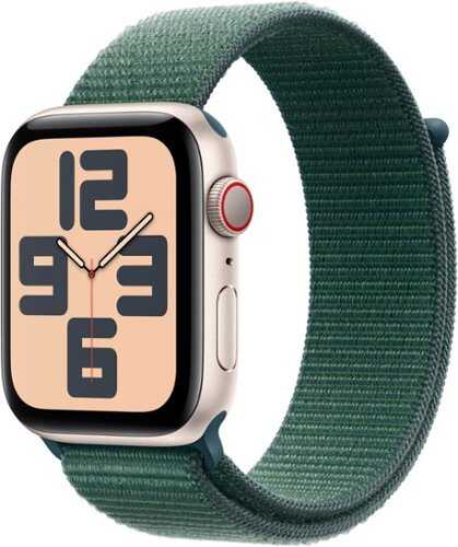 Rent to own Apple Watch SE (GPS+Cellular) 44mm Aluminum Case with Lake Green Sport Loop - Starlight (Verizon)