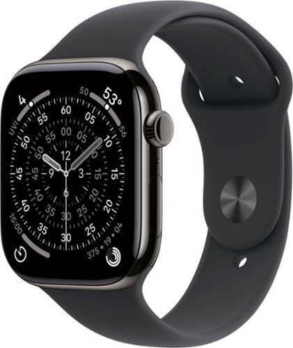 Rent to own Apple Watch Series 11 (GPS+Cellular) 42mm Titanium Case with Black Sport Band - S/M - Slate (Verizon) - (2025)