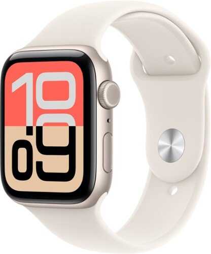 Rent to own Apple Watch SE 3 (GPS+Cellular) 44mm Aluminum Case with Starlight Sport Band - M/L - Starlight (Verizon) - (2025)