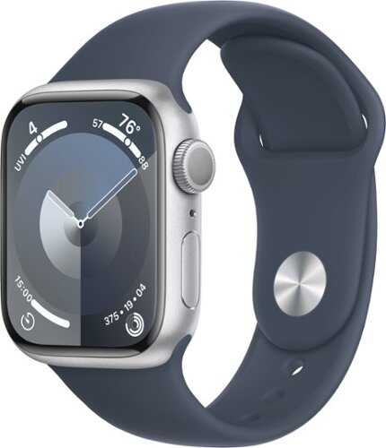 Rent to own Apple Watch Series 9 GPS 41mm Aluminum Case with Storm Blue Sport Band  (Small/Medium) - Silver
