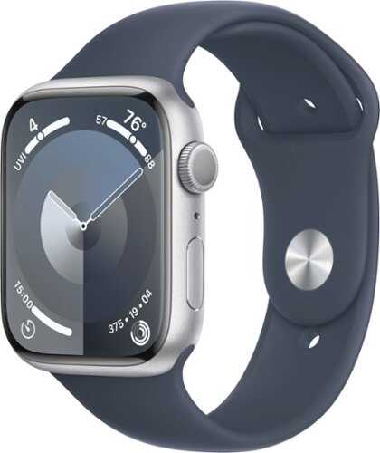Rent to own Apple Watch Series 9 GPS 45mm Aluminum Case with Storm Blue Sport Band  (Small/Medium) - Silver
