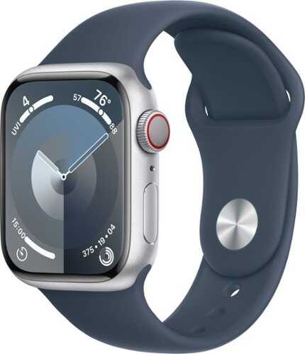 Rent to own Apple Watch Series 9 GPS + Cellular 41mm Aluminum Case with Storm Blue Sport Band  (Small/Medium) - Silver