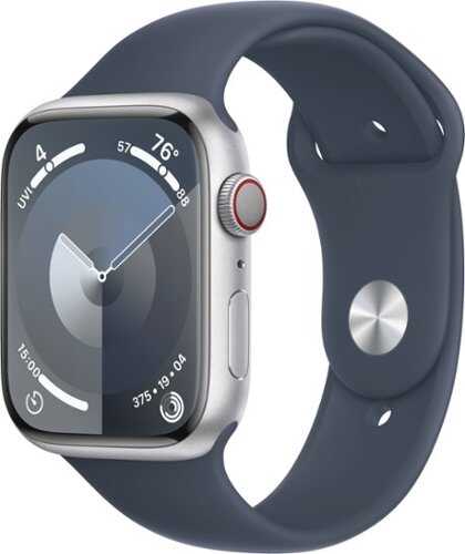 Rent to own Apple Watch Series 9 GPS + Cellular 45mm Aluminum Case with Storm Blue Sport Band  (Medium/Large) - Silver