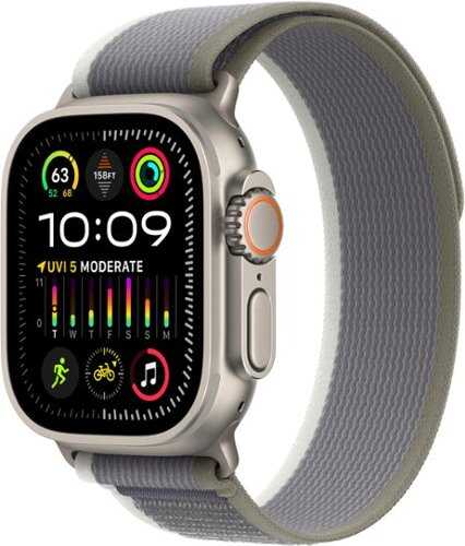 Rent to own Apple Watch Ultra 2 GPS + Cellular 49mm Titanium Case with Green/Gray Trail Loop  (Medium/Large) - Titanium