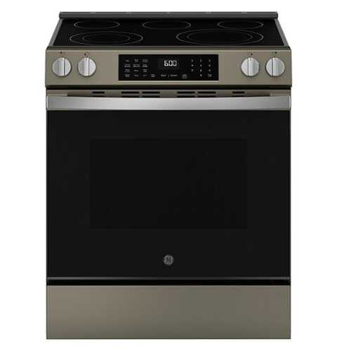 Rent to own GE - 5.3 Cu. Ft. Slide-In Electric Convection Range with Steam Cleaning and EasyWash Oven Tray - Slate