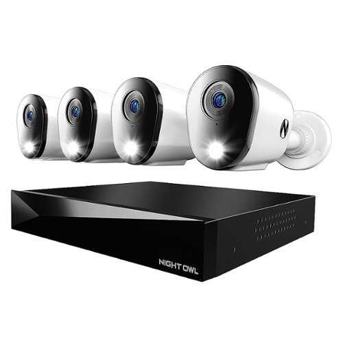 Rent To Own - Night Owl - 12 Channel 4 Camera Indoor/Outdoor Wired 4K 1TB DVR Security System with 2-way Audio - Black/White