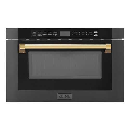 Rent to own ZLINE - Autograph Edition 24" 1.2 Built-in Microwave Drawer in Black Stainless Steel and Gold Accents