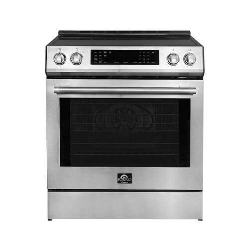 Rent to own Forno Appliances - Donatello 5.0 cu. ft. Slide-In Electric Induction True Convection Range with Antique Brass Accents