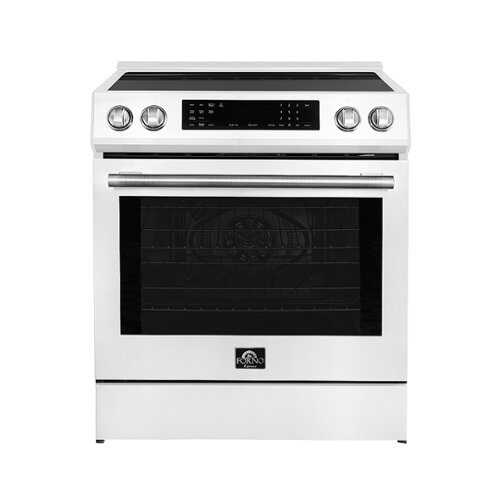 Rent to own Forno Appliances - Donatello 5.0 cu. ft. Slide-In Electric Induction True Convection Range with Antique Brass Accents - White