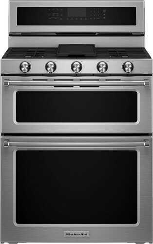 Rent to own KitchenAid - 6.0 Cu. Ft. Self-Cleaning Free-Standing Double Oven Gas Convection Range - Stainless Steel