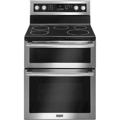 Rent to own Maytag - 6.7 Cu. Ft. Self-Cleaning Freestanding Fingerprint Resistant Double Oven Electric Convection Range - Stainless Steel