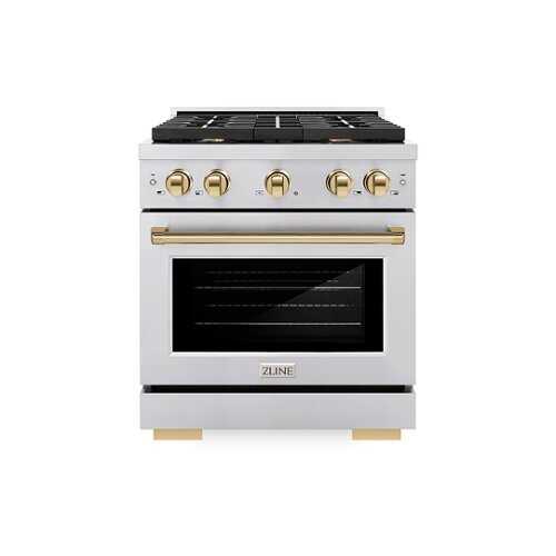 Rent to own ZLINE 30 in. 4.2 cu. ft. Freestanding Gas Range with Gas Oven in Stainless Steel and Polished Gold Accents - Stainless Steel