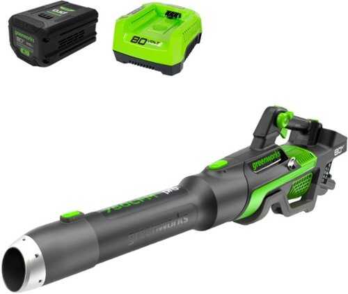 Rent to own Greenworks - 80-Volt 750 CFM Cordless Handheld Blower (1 x 2.5Ah Battery and 1 x Charger) - Green