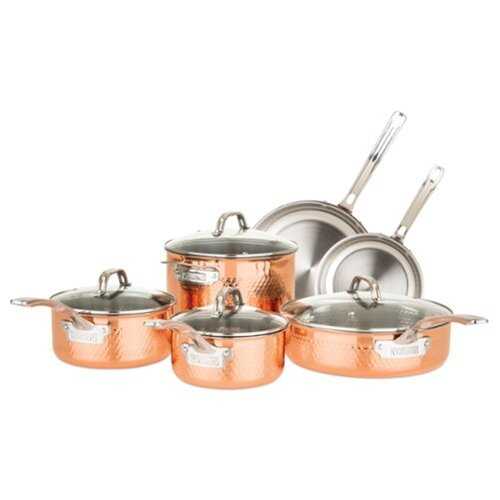 Rent To Own - Viking 3-Ply Copper Hammered 10 Piece Cookware Set - Copper