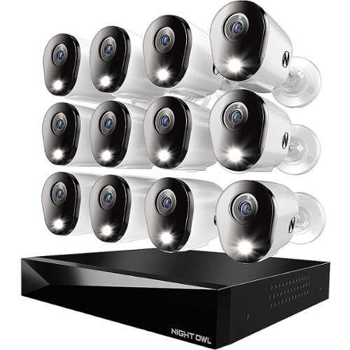 Rent To Own - Night Owl - 20-Channel, 12-Camera Indoor/Outdoor Wired 4K 2TB DVR Security System with 2-Way Audio - Black/White