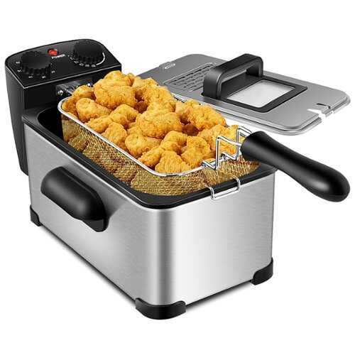 Rent to own Costway - 3.2 Quart Electric Deep Fryer 1700W Stainless Steel Timer Frying Basket - Black/Silver