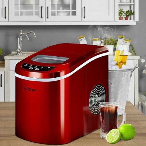 Rent to own Costway - Portable Compact Electric Ice Maker Machine Mini Cube 26lb/Day - Red