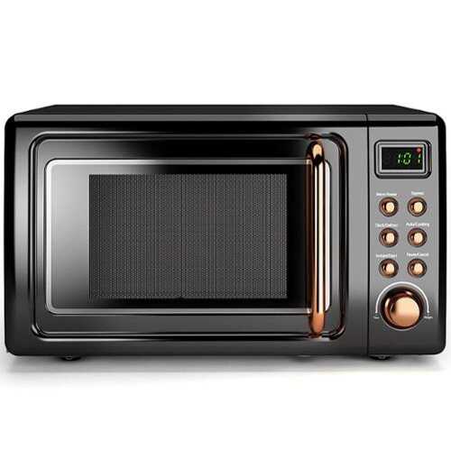 Rent to own Costway - 0.7Cu.ft Retro Countertop Microwave Oven 700W LED Display Glass Turntable - Rose Gold