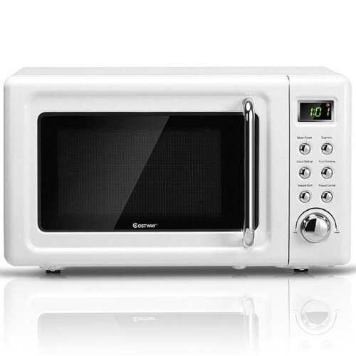 Rent to own Costway - 0.7Cu.ft Retro Countertop Microwave Oven 700W LED Display Glass Turntable - White