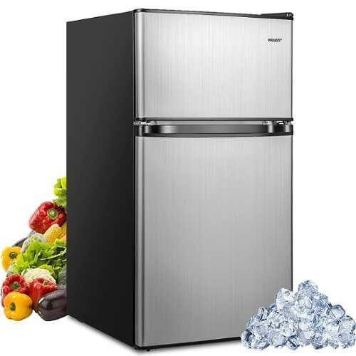 Rent to own Costway - 3.2 Cu.Ft Mini Refrigerator with  Freezer Compact Fridge with  2 Reversible Door - Black / Silver