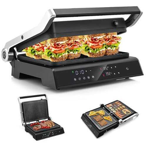 Rent To Own - Costway - Electric Panini Press Grill Sandwich Maker with LED Display & Removable Drip Tray - Black