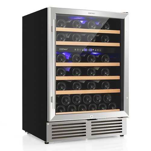 Rent to own Costway - 24 Inch Wine Cooler 51 Bottles Dual Zone Wine Refrigerator Built-In Freestanding - Black/Silver