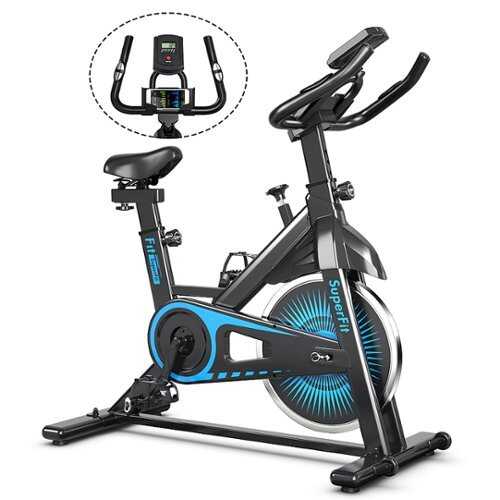 Rent to own Costway - Indoor Cycling Stationary Bike Belt Drive Adjustable Resistance - Black + Blue