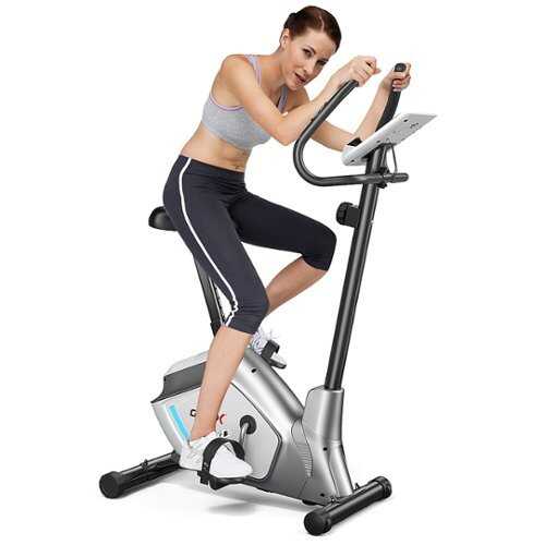 Rent to own Costway - Magnetic Exercise Bike Upright Cycling Bike w/ LCD Monitor & Pulse Sensor - Black + Grey