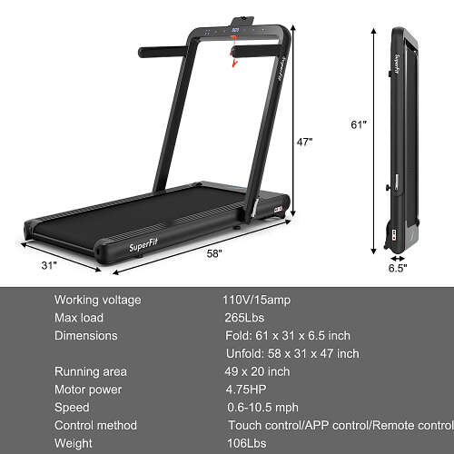 Rent to own Costway - 4.75HP 2 In 1 Folding Treadmill W/Remote APP Control - Black