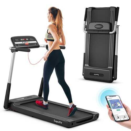 Rent to own Costway - 2.25HP Folding LED Treadmill Electric Running Walking Machine with APP Control Gym - Black