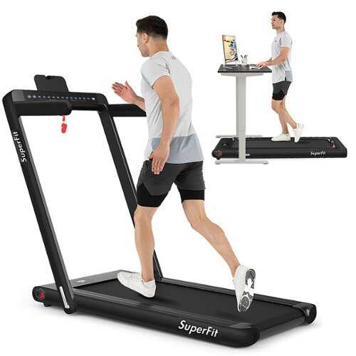 Rent to own Costway - Up To 7.5MPH 2.25HP 2 in 1 Dual Display Screen Treadmill Jogging Machine W/APP Control - Black